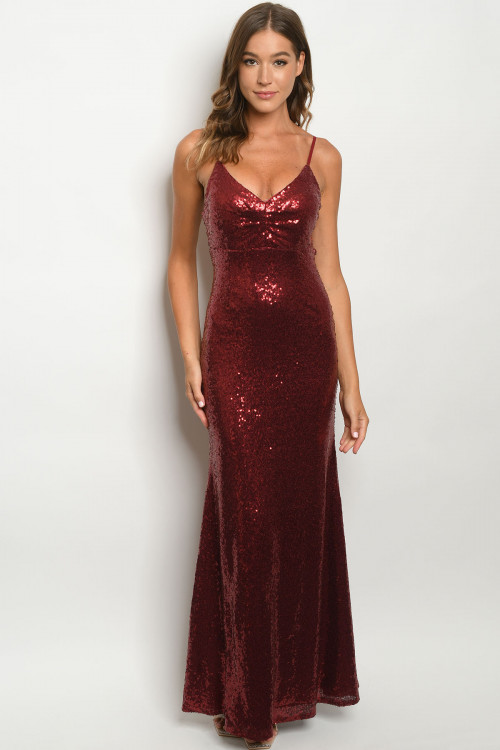 SA3-7-1-D73594 BURGUNDY WITH SEQUINS DRESS 2-2-2  ***WARNING: California Proposition 65***