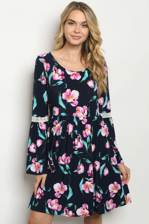 C57-A-1-D40037 NAVY FLORAL DRESS 2-2-2