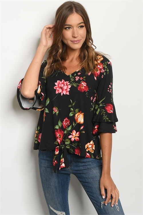 C98-B-1-T50990 BLACK FLORAL TOP 2-2