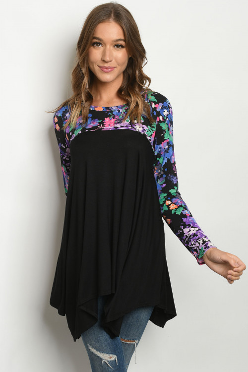 C12-A-2-T3766 BLACK FLORAL PRINT TOP 2-2-2