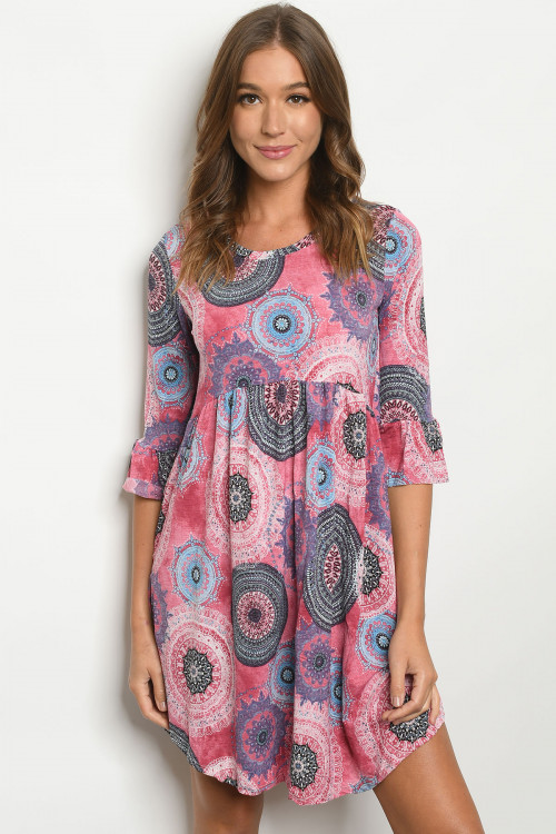 C14-A-2-D3897 PINK PRINT DRESS 2-2-2