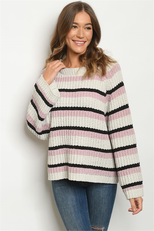 S10-20-1-S30956 CREAM MAUVE STRIPES SWEATER 3-3