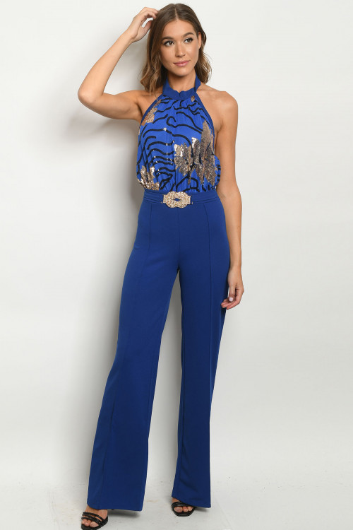 S7-9-1-J6244 ROYAL WITH SEQUINS JUMPSUIT 2-2-2  ***WARNING: California Proposition 65***
