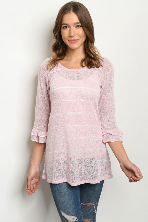 C88-A-1-T1421 PINK WHITE STRIPES TOP 1-2-2