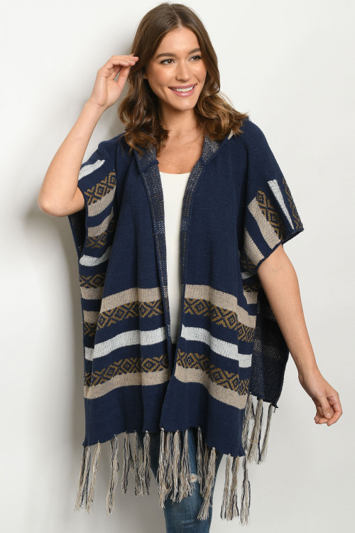 S17-7-2-P2278 NAVY TAUPE PONCHO 1-1-1