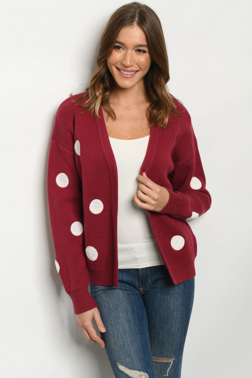 S11-4-2-C116 BURGUNDY IVORY WITH DOTS SWEATER 2-2-2