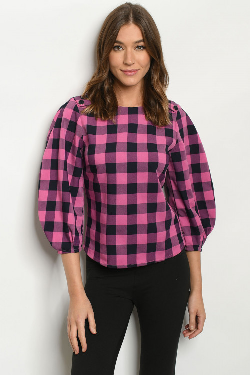 S11-5-1-T17501 PINK NAVY CHECKERED TOP 3-2-1