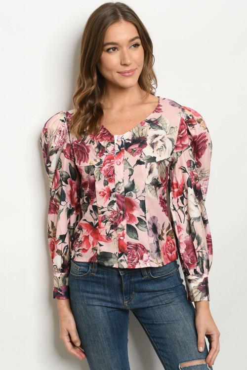 S20-11-1-T2764 PINK WITH FLOWER PRINT TOP 3-2-2