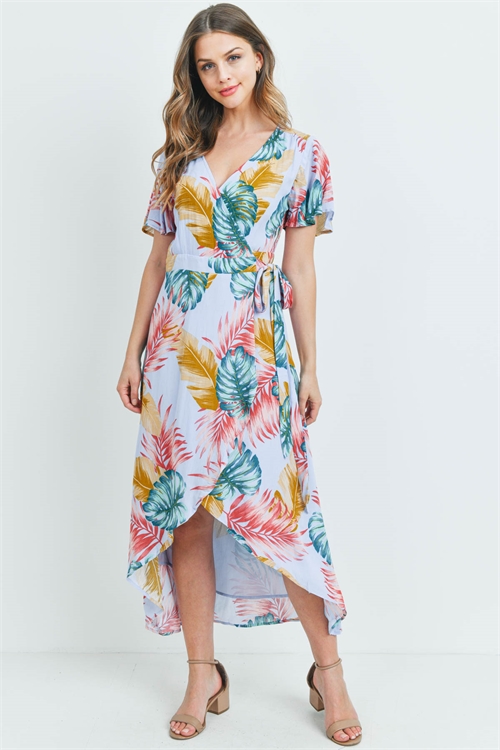 S13-6-1-D3040 BLUE WITH LEAVES PRINT DRESS 2-2-2