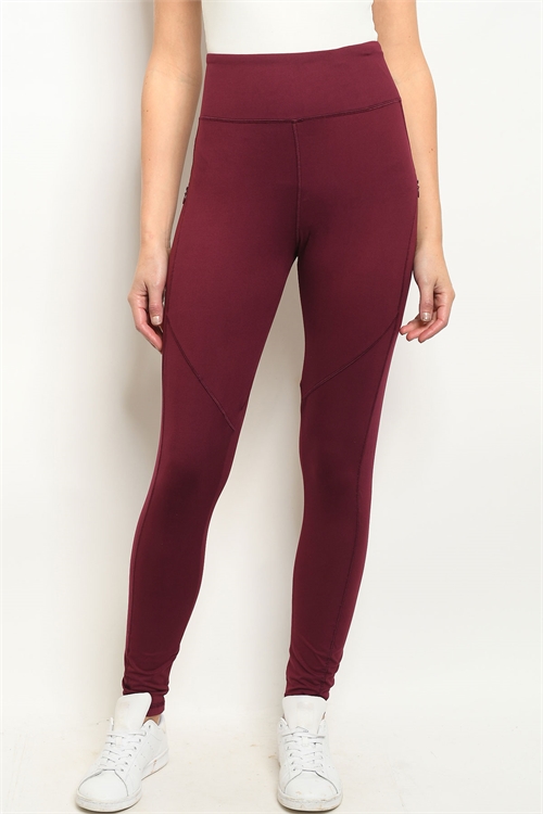 S4-10-2-L1031 BURGUNDY LEGGINGS YOGA PANTS 2-2-2