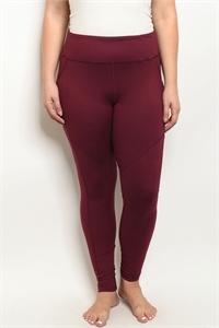 S14-10-3-L1031X BURGUNDY PLUS SIZE LEGGINGS YOGA PANTS 2-2-2