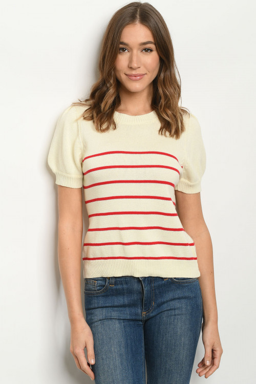 S11-19-2-T3071 IVORY RED STRIPES SWEATER 2-2-2
