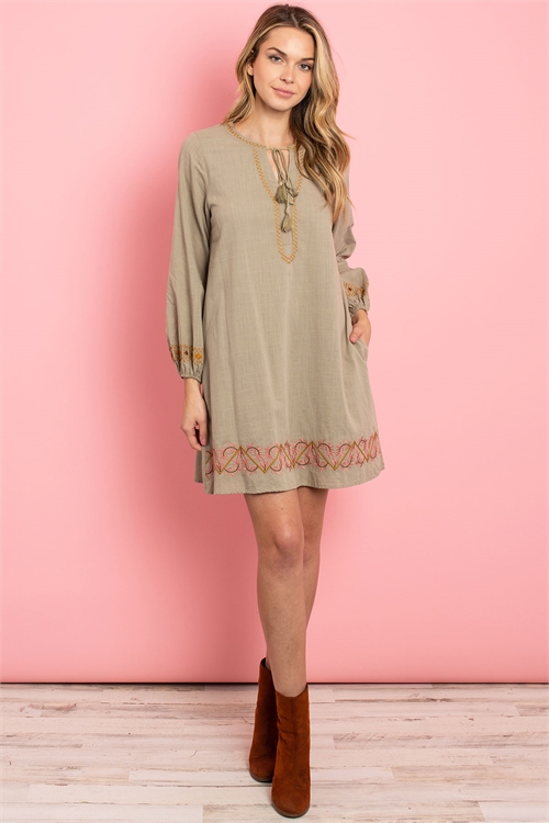 S16-12-2-D2357 OLIVE EMBROIDERY DRESS 3-2-2