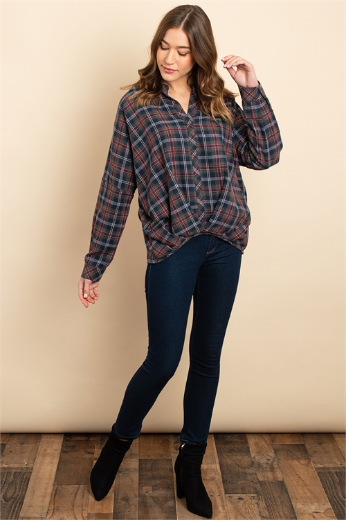 S9-7-3-T21831 OLIVE NAVY CHECKERED TOP 3-3