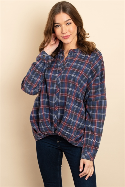 S9-7-3-T21831 NAVY RED CHECKERED TOP 3-3