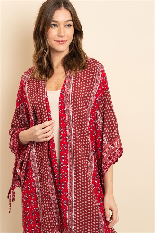 S13-4-3-C4454 RED PRINT CARDIGAN 2-2-2