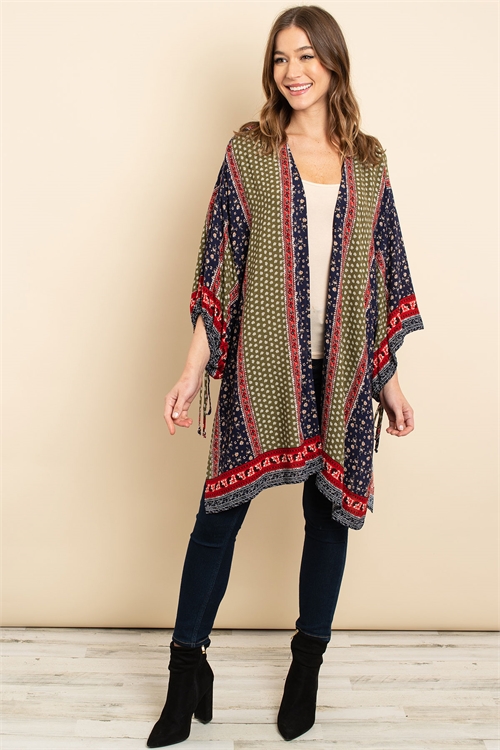 S13-4-3-C4454 NAVY PRINT CARDIGAN 2-2-2