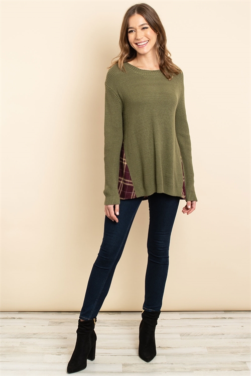 S16-11-3-S2132 OLIVE CHECKERED SWEATER 2-1-1