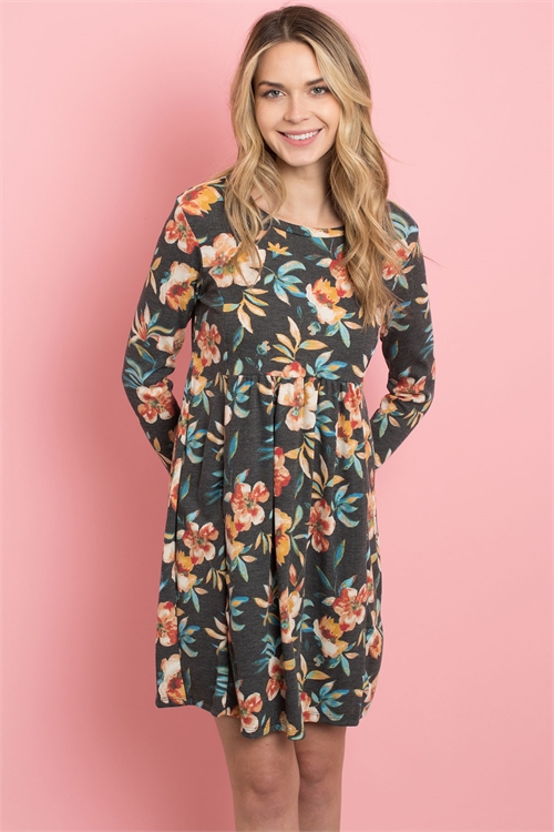 C20-A-1-D1105-1 CHARCOAL FLORAL DRESS 2-2-2