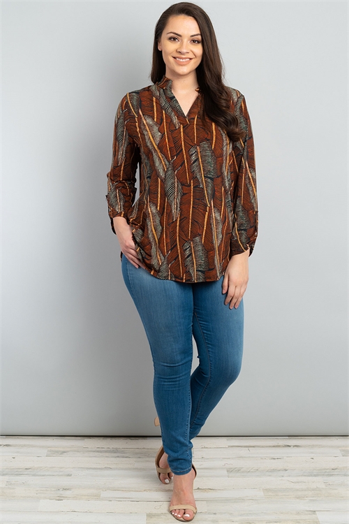 C92-A-2-T2258-1X RUST BLACK PLUS SIZE TOP 2-2-2