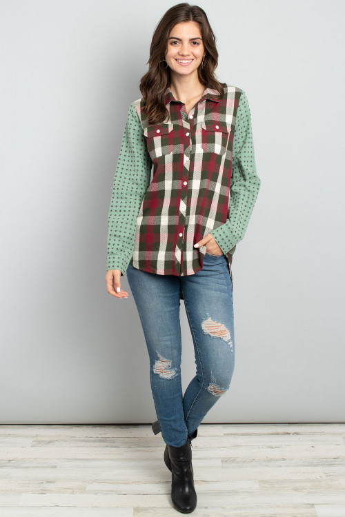 S17-4-2-T12045 BURGUNDY GREEN CHECKERED TOP 1-1-1