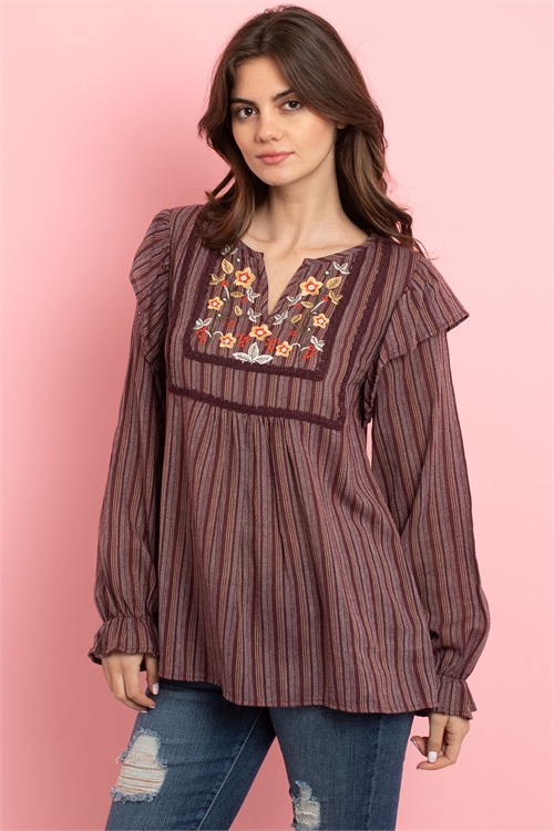 S11-14-4-T1381 PLUM WITH FLOWER EMBROIDERY TOP 2-2-2
