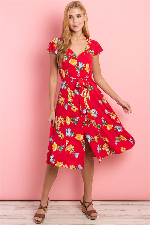 S13-11-4-D50029 RED FLORAL DRESS 1-3-2