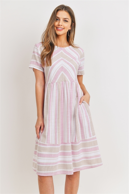 C66-A-1-D4297 PINK TAUPE STRIPES DRESS 1-3-3