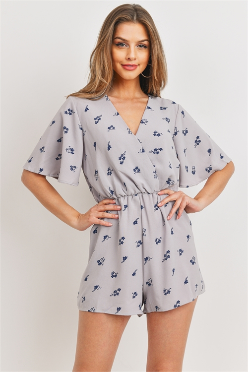S16-6-1-R6558 GRAY WITH FLOWER PRINT ROMPER 2-2-2