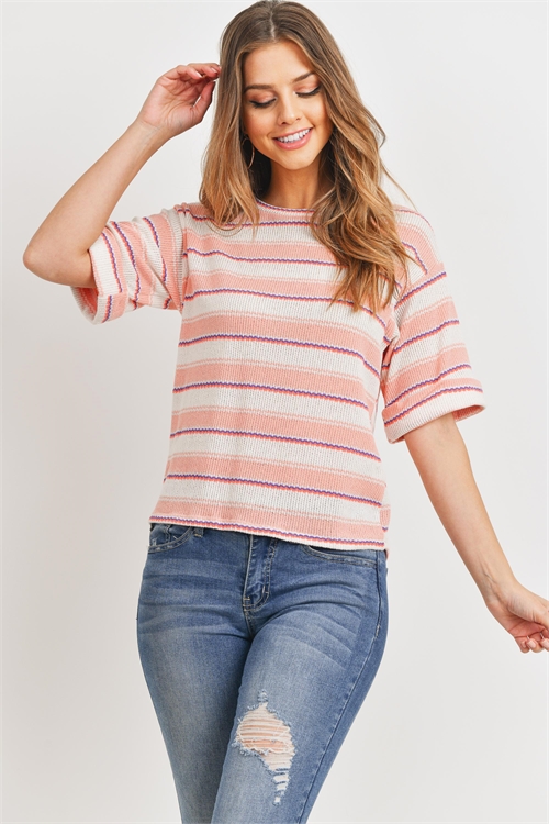 C40-A-3-T6323 PEACH STRIPES TOP 2-2-2