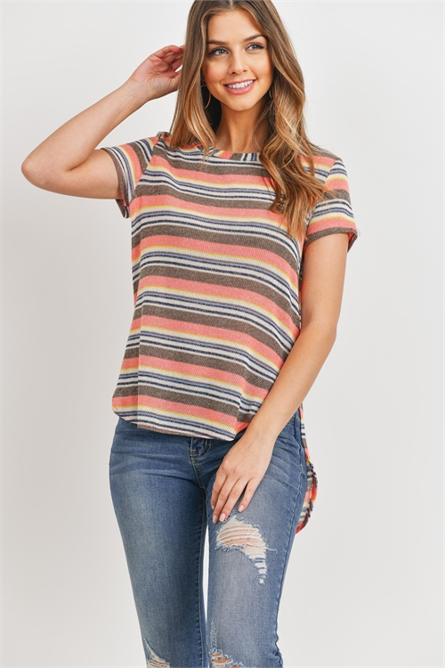 C48-A-3-T29081 CORAL BROWN STRIPES TOP 2-2-2