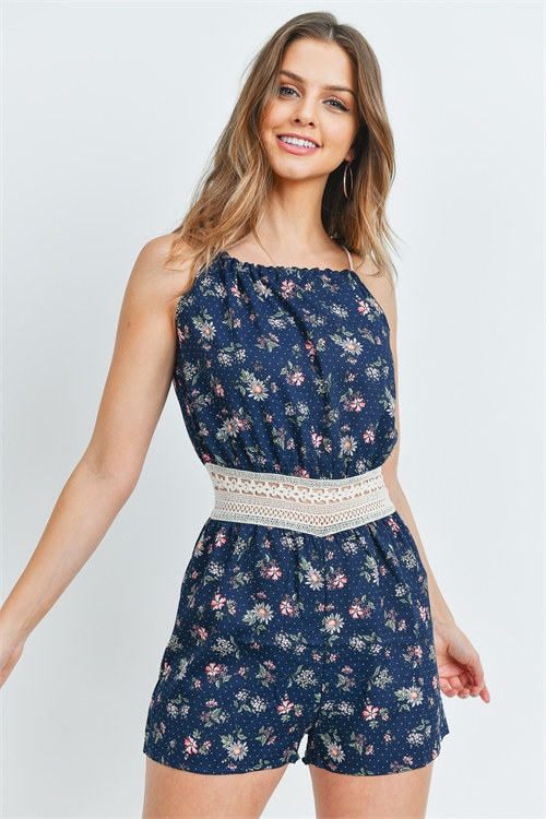 S14-2-2-R1064 NAVY FLORAL ROMPER 2-2-2