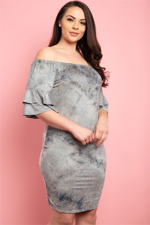 C48-A-1-D032X GRAY BLUE TIE DIE PLUS SIZE DRESS 2-2-2