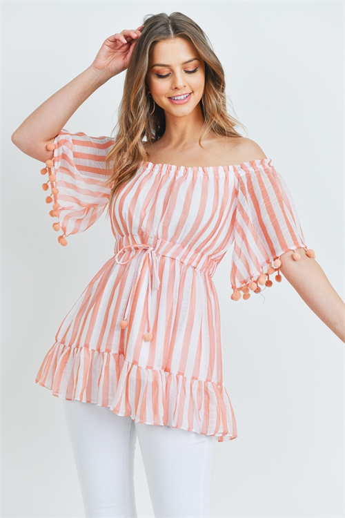 S8-14-4-T1234129 PEACH STRIPES TOP 2-2-2