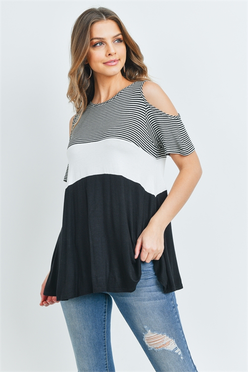 C68-A-3-T5408 IVORY BLACK STRIPES TOP 2-2-2