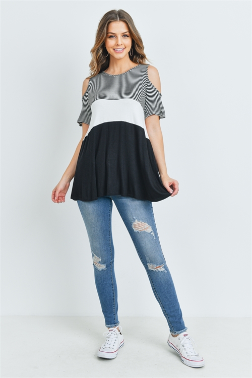 C76-A-1-T5408 IVORY BLACK STRIPES TOP 3-2-2