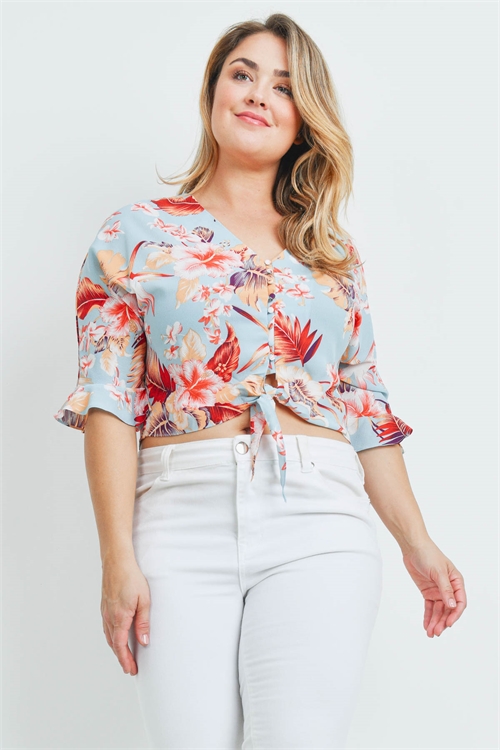 S15-8-2-T20936X MINT FLORAL PLUS SIZE TOP 2-2-2