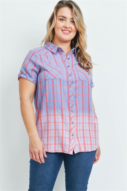 S14-12-1-T22366X BLUE CHECKERED PLUS SIZE TOP 2-3