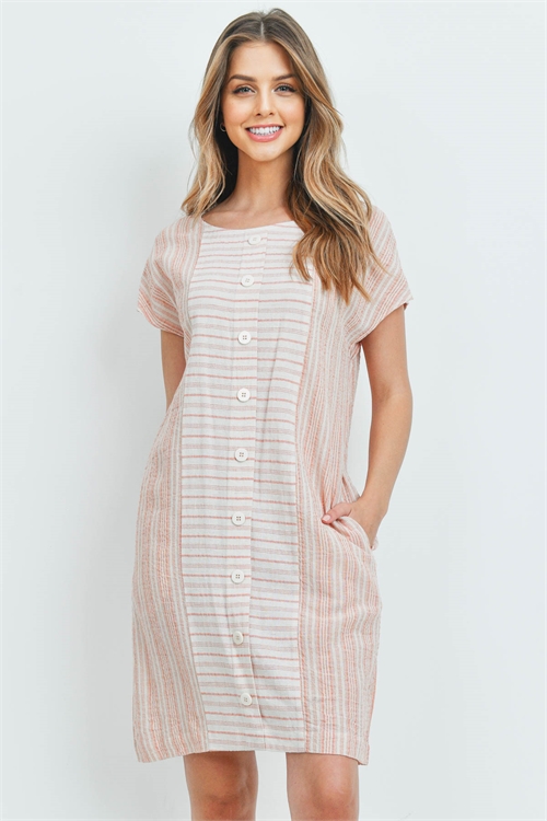 S14-3-3-D2543 CREAM TANGERINE STRIPES DRESS 2-2-2