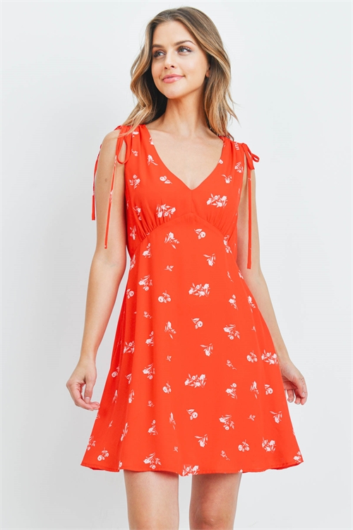 S15-9-4-D7268 RED WITH FLOWER PRINT DRESS 2-2-2