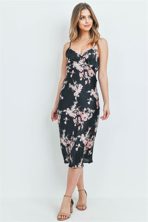 S13-3-4-D8292 BLACK FLORAL DRESS 2-2-2