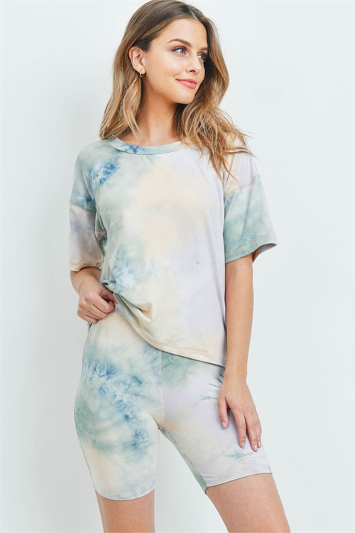 C80-A-1-SET3774 SAGE MULTI TIE DYE TOP & SHORT SET 2-2-2