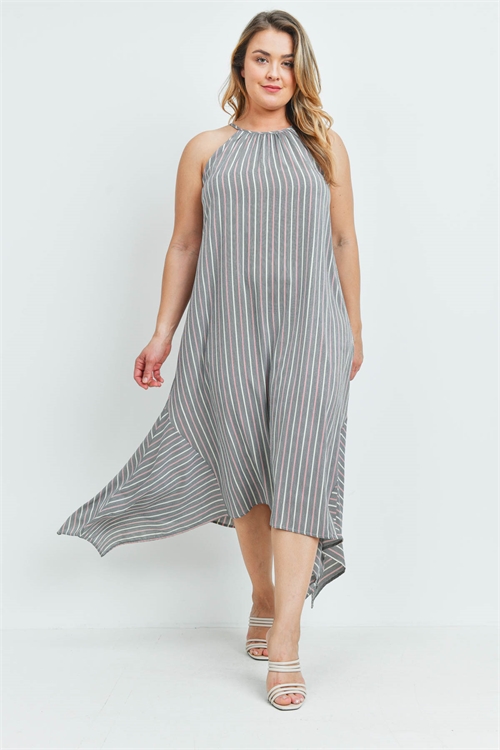 S14-2-3-D2071X GRAY STRIPES PLUS SIZE DRESS 2-2-2