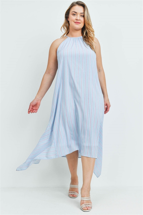 S14-2-3-D2071X BLUE STRIPES PLUS SIZE DRESS 2-2-2