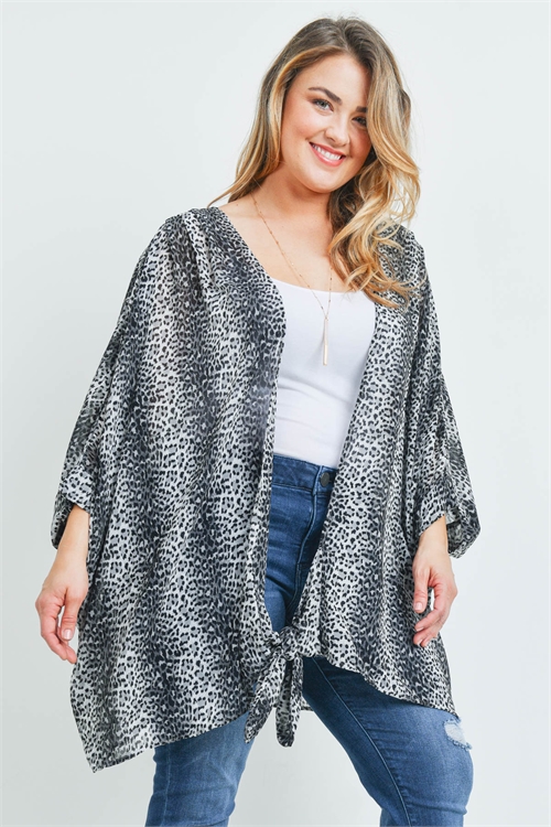 SA3-7-2-C7095X GRAY ANIMAL PRINT PLUS SIZE CARDIGAN 3-3