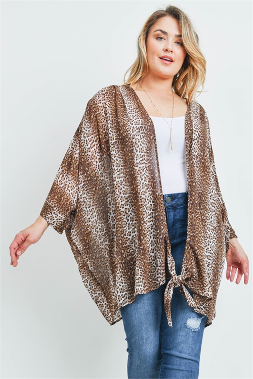 SA3-7-2-C7095X TAUPE ANIMAL PRINT PLUS SIZE CARDIGAN 3-3