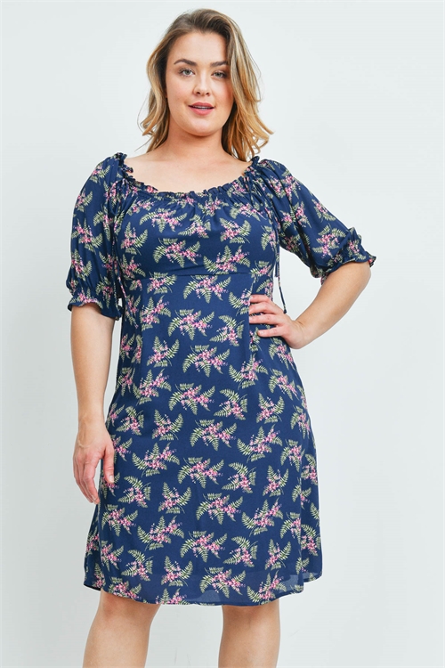 S16-3-1-D23029X NAVY PRINT PLUS SIZE DRESS 2-2-2