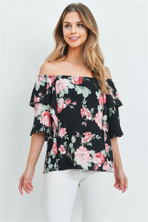 C50-A-1-T61662 BLACK FLORAL TOP 3-3-2