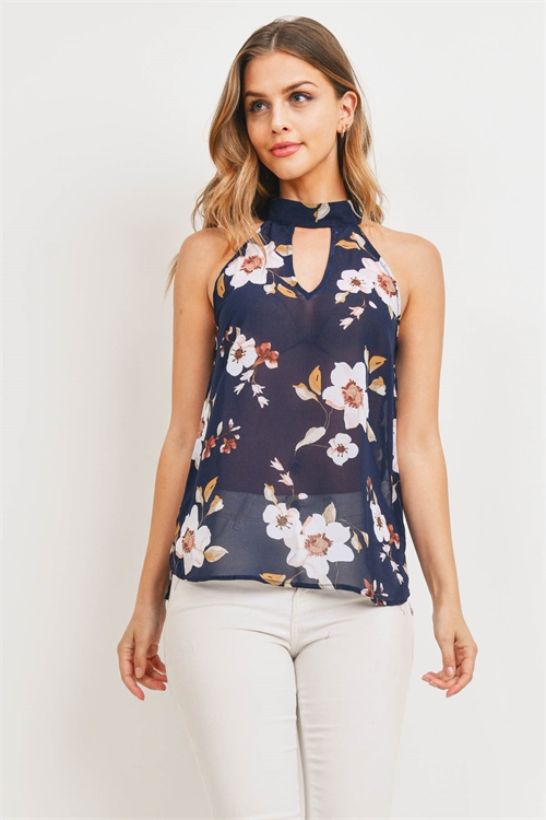 S14-12-4-T1205 NAVY FLORAL TOP 2-2-2