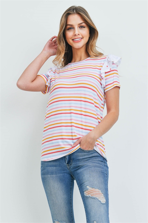 C38-A-1-T6825 RED MUSTARD STRIPES TOP 2-2-2